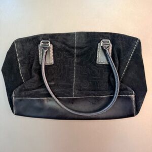 Liz Claiborne Black Velvety Suede and Leather Shoulder Bag